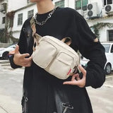 Sohiwoo Solid Soft Nylon Zipper Waist Packs 2025 High Quality Versatile Casual Chest Bag Neutral Style Simple Commuting Crossbody Bag