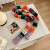 Sohiwoo Women Rainbow Stripe Knitted Scarf Patchwork Clashing Colors Long Soft Scarves Female Winter Premium Feeling Weenie Scarf Shawl