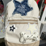 Sohiwoo Y2K Kawaii Backpack Bone Book Bag Cute Star Patchwork Schoolbag Casual Korean Student Bag Girls Travel Ladies Teenage Backpacks