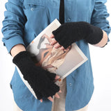 Sohiwoo Thicken Coral Fleece Gloves Women Winter Long Soft Plush Arm Touchscreen Fingerless Glove Warm Half Finger Outdoor Work Mittens