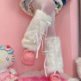 Sohiwoo Punk Ribbon Bow Faux Fur Leg Warmers Thickened Imitation Women Leggings Boots Cover Lolita Kawaii Harajuku Party Accessories