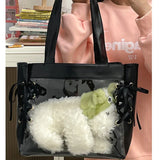 Sohiwoo JK Uniform Tote Bags Women Harajuku Transparent Detachable Shoulder Bag Subculture Sweet Girls Ribbon DIY Ita Bolso Mujer