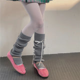 Sohiwoo Japanese Women Bow Ribbon Leg Warmer Knitted Over Knee Tube JK Winter Warm Socks Ballet Yogurt Leg Cover Socks Long Leg Socks