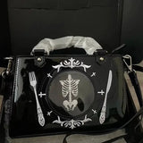 Sohiwoo Y2K Women Handbags Gothic Skeleton Subculture Ita Bags Aesthetic Embroidered Tableware Crossbody Shoulder Bolso Mujer