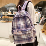 Sohiwoo Women Backpack Female Cool Nylon Travel Bag Fashion Plaid Portable Cute Schoolbag College Teenage Girls Boys Bookbag