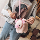 Sohiwoo Pink Piglet Plush Bag Korean Version Large Capacity Lady Shoulder Bag Cartoon Ins Cute Doll Messenger Bag Handbags Crossbody