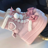 Sohiwoo Sweet Winter Girls Lolita Mid-Calf Snow Boots,Cute Female Students Plush Warm Bowknots Lace Up Wedge Heel Heightening Shoes