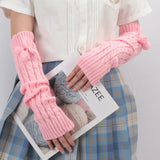 Sohiwoo Autumn Winter White Lolita Style Long Fingerless Gloves Women Arm Warmer Knitted Arm Sleeve Casual Soft Girl Punk Gothic Mittens