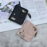 Sohiwoo Embroidery Cat Womens Wallet Exquisite Cute Fashion Simple Leather Short Card Wallet Casual Korean Style Ladies New Bags