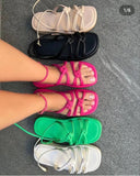 Sohiwoo Summer Platform Sandals for Women Casual Rubber Sole Non-slip Women Shoes Comfortable Peep Toe Rivet Beach Sandals