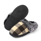 Sohiwoo Plaid Thicken Plush Fur Slippers Women Winter Closed Toe Couple Home Slippers Woman Comfort Soft Sole House Shoes Slides