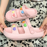 Sohiwoo Heart Decoration Platform Sandals for Women Summer Eva Soft Sole Baech Slippers Woman Anti-Slip Pink Slides Shoes