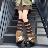 Sohiwoo Harajuku Fall Winter Knitted Striped Stars Leg Warmers Two Side Wear Loose Fit Sock  Cover Cool Girl Y2k Leg Protector Cover