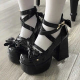 Sohiwoo Lolita Shoes Women Mary Janes High Heels Shoes Chunky Sandals Summer Fashion Retro Bow Party Platform Pumps