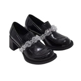 Sohiwoo Retro Thick-heeled Mary Jane Shoes Women's British Style Small Leather Shoes Crystal Lok Fu Shoes Big Doll Shoes