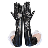 Sohiwoo Adult Black Sexy Long Black Latex Punk Rock Gloves Look Faux Leather Gloves Disco Clubwear Dance Catsuit Women Cosplay Costumes