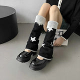 Sohiwoo Harajuku Star Knitted Leg Warmers Women Warm Knee Bands Winter Leg Protection Japanese Girls Y2K Socks Boots Shinguard Covers