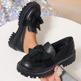 Sohiwoo Spring Bowknot Platform Loafers Women Black Faux Leather Slip On Flats Shoes Woman College Style Thick Sole Dress Shoes Size 42