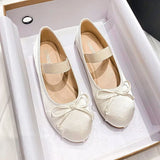 Sohiwoo Plus Size 33-43 Mary Jane Shoes Round Toe Women's Shoes Bow Silk Satin Ballet Flats Spring/Autumn Flats Women Shoes