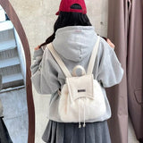 Sohiwoo Sweet Soft Plush Shoulder Bag Cute White Harajuku Style Drawstring Backpack New Large Capacity Elegant Literary Handbag