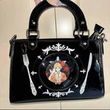 Sohiwoo Y2K Women Handbags Gothic Skeleton Subculture Ita Bags Aesthetic Embroidered Tableware Crossbody Shoulder Bolso Mujer