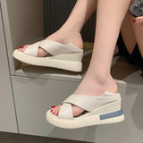 Sohiwoo Summer Wedges Platform Sandals Women Fashion Hollow Out Thick Bottom Beach Shoes Woman New Non-slip Slip on Sandalias