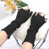 Sohiwoo Gothic Anime Soft Gloves Autumn Winter JK Girls Mittens Oversleeve for Women Men Cool Tattered Style Cuff Fingerless Arm Warmers