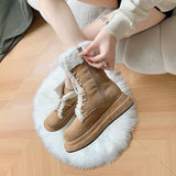 Sohiwoo Short Plush Warm Ankle Snow Boots Women Platform Chunky Shoes Ladies Elegant Lace Up Mid Calf Botas Botines De Mujer