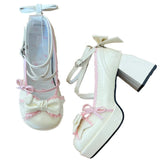 Sohiwoo Sweet Girls Lolita Bowknots Platform Pumps Shoes,Students Kawaii Straps Flat Elevator Mary Janes