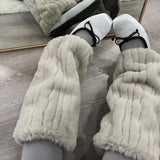 Sohiwoo Women Plush Leg Warmers Thickened Imitation Mink Fur Boots Cover Warm Leggings Boots Mid Length Socks Harajuku Party Accessories