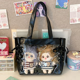 Sohiwoo JK Uniform Tote Bags Women Harajuku Transparent Detachable Shoulder Bag Subculture Sweet Girls Ribbon DIY Ita Bolso Mujer