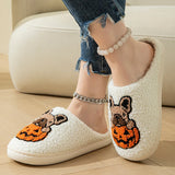 Sohiwoo Halloween Designer Fluffy Slippers Women 2024 Unisex Cartoon Warm Plush Slides Woman Non Slip Sole Home Cotton Shoes 45