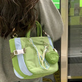 Sohiwoo Green Womens Shoulder Bag Nylon Large Capacity Casual Student Tote Bag Jk Cute Aesthetic Literary Ladies New in Handbag
