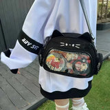 Sohiwoo Y2K Korean Harajuku Japan Kawaii Cat Ita White Crossbody Bag Vintage Mini Backpacks Aesthetic Cute Shoulder Crossbody Bags Women