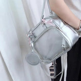 Sohiwoo Y2k Cute Womens Backpack Silver Transparent Lolita Jk New Fashion Backpack Pu Leather Bow Vintage Kawaii Aesthetic Bags