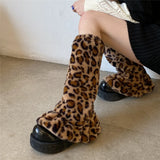 Sohiwoo Girls' Boho Leg Warmers Harajuku Boot Cuffs Japanese JK Lolita Socks Leopard Knit Sock Sets Winter Leg Warmers New Year Socks