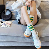 Sohiwoo Harajuku Striped Socks for Woman Men Street Hip Hop Skateboard Breathable Fashion Mid Tube Couple Sports Socks Random Color 2PCS