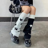 Sohiwoo AB Star Knitted Leg Warmers Y2K Gothic Harajuku Women Japanese Socks Hot Girl Accessories High Tube Calf Socks Boots Cover Socks