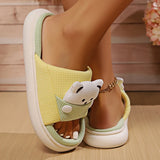 Sohiwoo Cute Cartoon Bear Home Slippers Women Winter Comfort Soft Sole Hemp Slippers Woman Non Slip Flat Heels House Shoes Slides