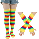 Sohiwoo 2Pair/Set Women Gothic Punk Over Knee Long Stripe Socks Girl Arm Sleeve Gloves Thigh High  Hosiery Sweet Cute Christmas Gift