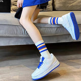 Sohiwoo Harajuku Striped Socks for Woman Men Street Hip Hop Skateboard Breathable Fashion Mid Tube Couple Sports Socks Random Color 2PCS