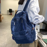 Sohiwoo Washed Denim Blue Backpack College Style Women Backpack Student School Bags For Teenage Girls Travel Rucksacks Mochilas