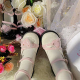 Sohiwoo Japanese Sweet College Style Cosplay Lolita Girls Shoes Cute Loli Lace Star Ruffle Letter Love Buckle 5cm Thick Bottom PU Shoes