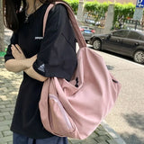 Sohiwoo Korean High-capacity Simple Solid Messenger Bags Japanese Students Grunge Tote Bag Men Women Y2k All Match Crossbody Handbags