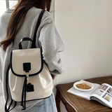 Sohiwoo White Elegant Womens Backpack Korean Style Fashion Leather Casual Backpacks Contrast Color Female Simple Aesthetic Bags