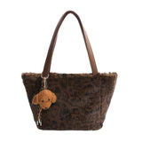 Sohiwoo Leopard Print Large Capacity Zipper Shoulder Bag 2025 High Quality Trendy Fashionable Tote Bag Soft Simple Commuting Handbag