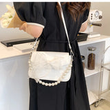 Sohiwoo Sweet Bow Lolita Bag Women Harajuku Pearl Chic Handle Leather White Messenger Bag Ladies Japanese Cute Handbag Aesthetic