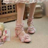 Sohiwoo Sweet Flower Wedding Lolita Shoes Bow Student Pearl Baotou Sandals Female Cos Loli