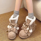 Sohiwoo Lovely Girls Lolita Winter Ankle Snow Boots,Plush Warm Hairball Bowknots Wedge Heel Heightening Platform Shoes