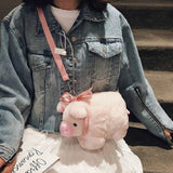 Sohiwoo Cute Pig Shoulder Bag Plush Stuffed Animal Crossbody Bags Women Fashion Winter Soft Purse Cartoon Handbags Phone Money Storage